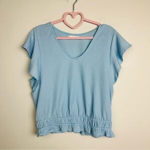 Lush Sky Blue Ruffle Hem Blouse Size XL
